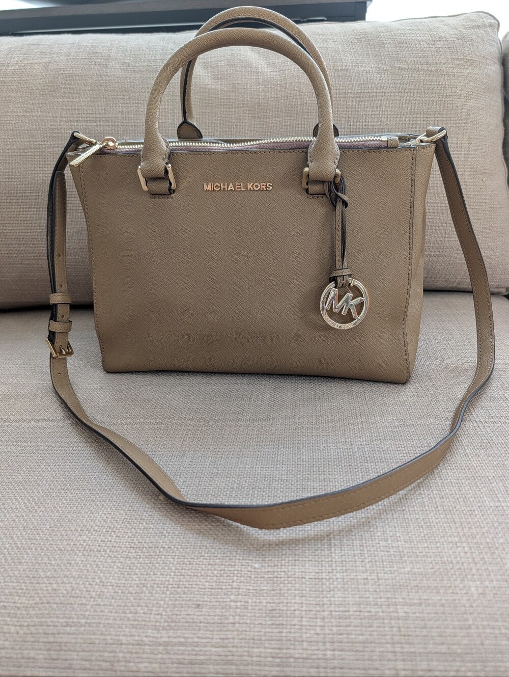 MICHAEL Michael Kors Sutton Medium Satchel - Taupe Saffiano Leather - Picture 1 of 12